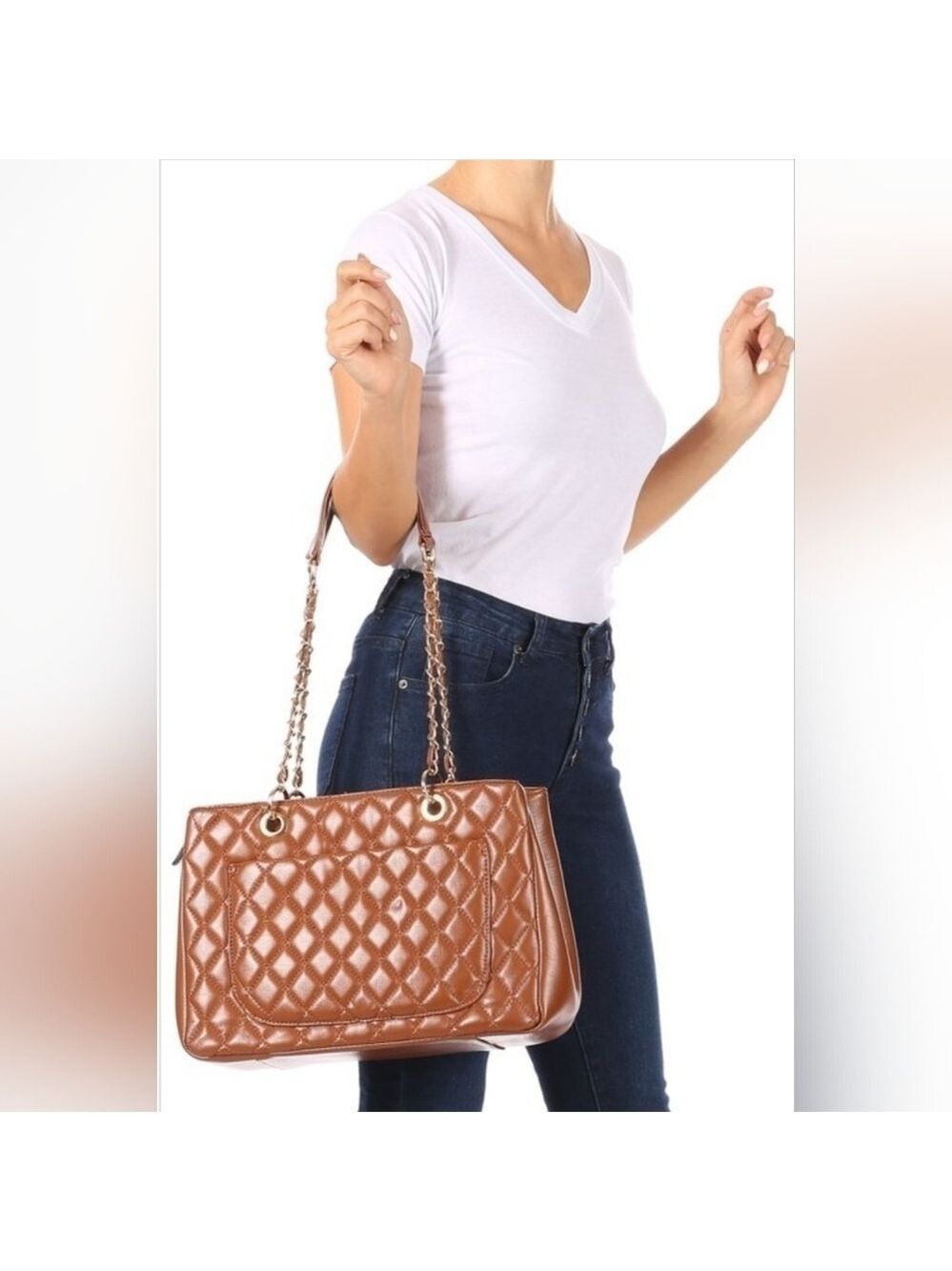 Brown Quilted Shoulder Bag